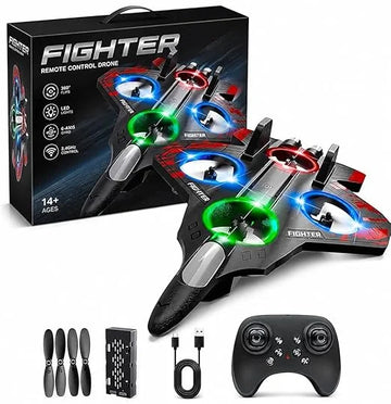 2-in-1 RC Jet Fighter & Mini Quadcopter Drone - 360° Stunt Flip, 2.4GHz Easy-to-Fly Remote Control Plane for Kids & Adults